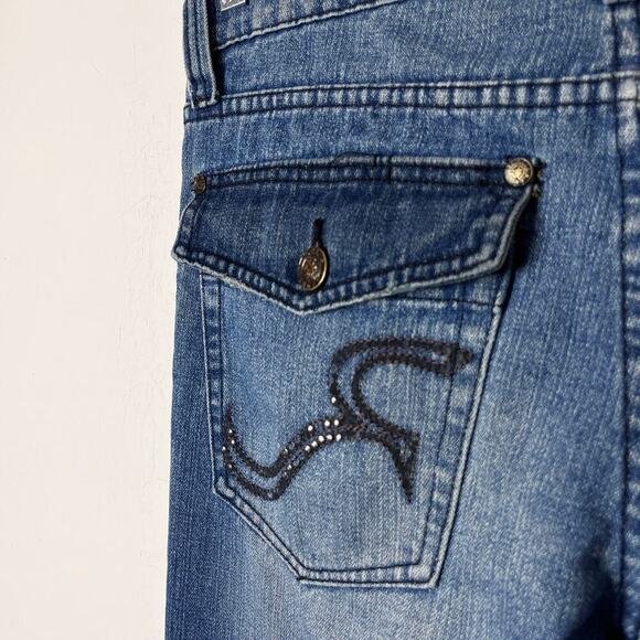 Rock & Republic Mens Taylor Bootcut Jeans 34 Embellished Flap Pockets Distressed - Picture 7 of 14